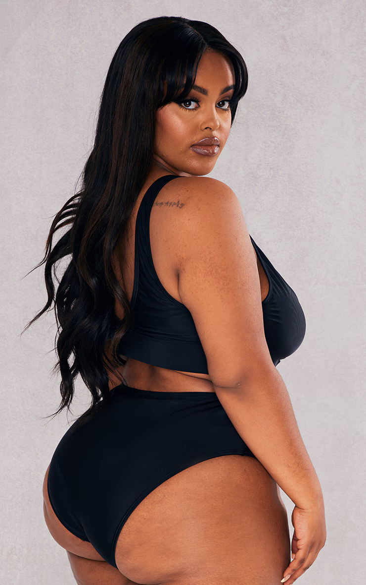 Plus Black Mix & Match Plunge Front Bikini Top
