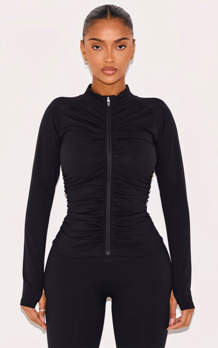 Shape Black Active Ruched Zip Sports Jacket