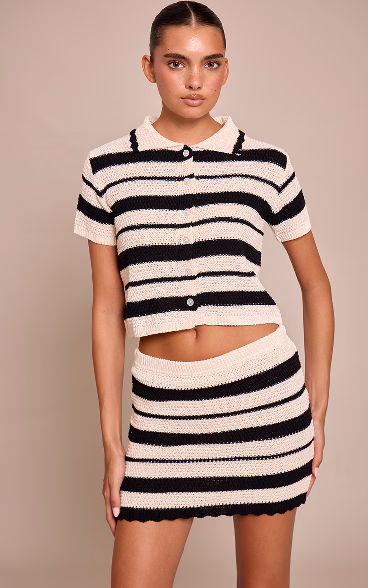 Mono Striped Crochet Mini Skirt