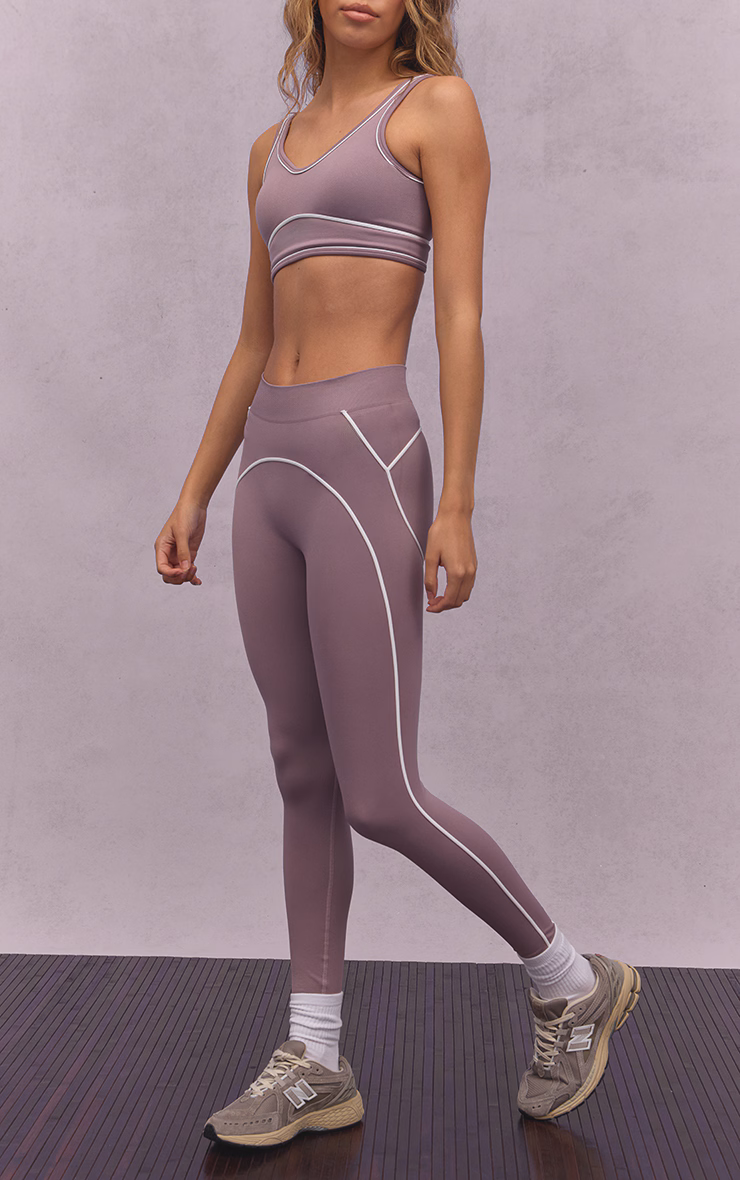 Mauve Seamless Contrast Detail Leggings