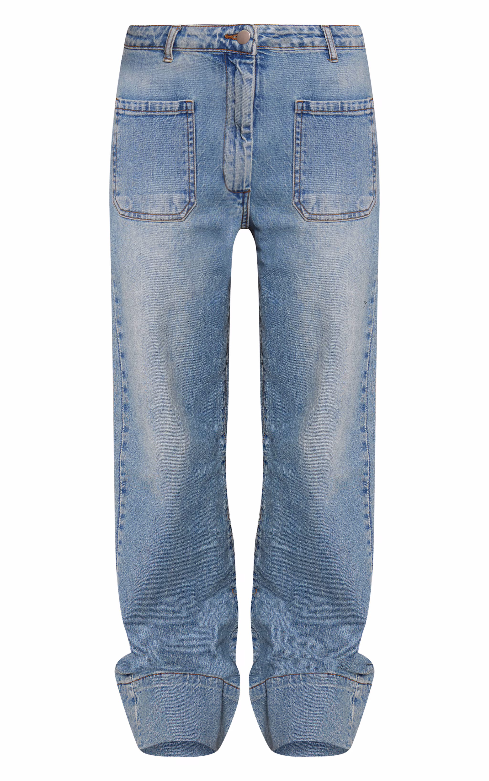 Mid Blue Wash Hem Seam Detail Front Pocket Jeans
