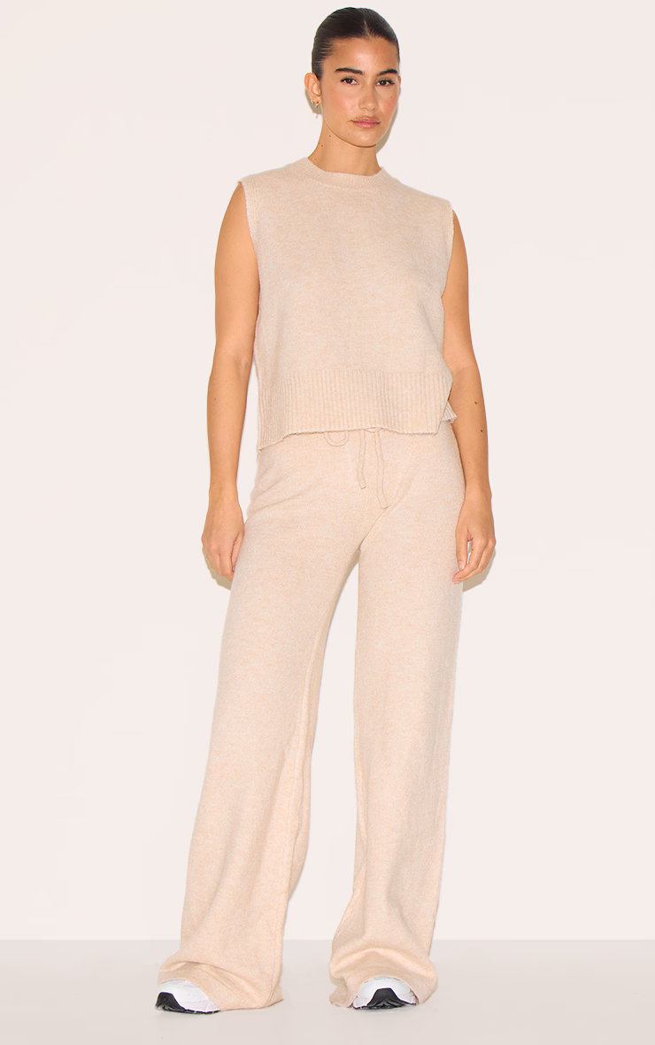 Oatmeal Marl Soft Knit Wide Leg Pants