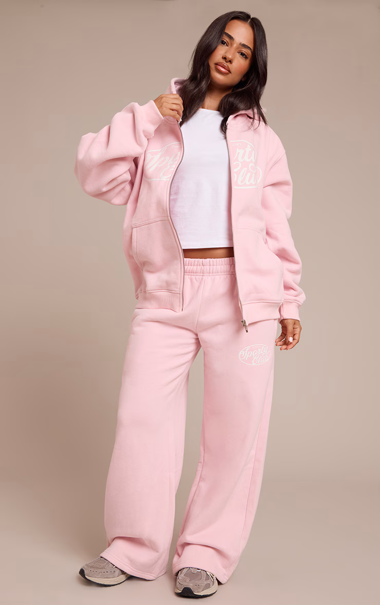 Petite Baby Pink Sports Club Cotton Fleece Straight Leg Sweatpants