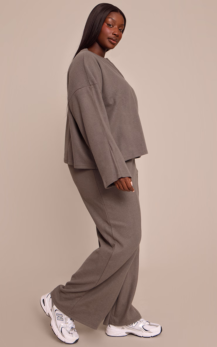 Plus Charcoal Soft Touch Pintuck Wide Leg Sweatpants