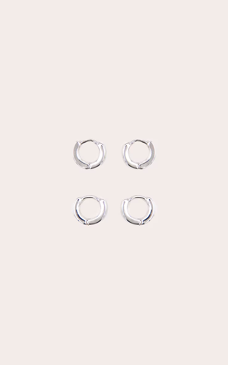 Real Silver Plated Dainty Huggie 2 Pack Hoop Earrings