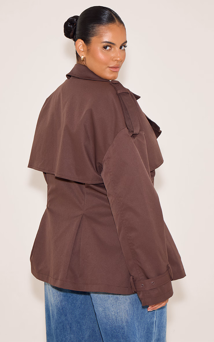Plus Chocolate Plum Cropped Belted Trench Coat