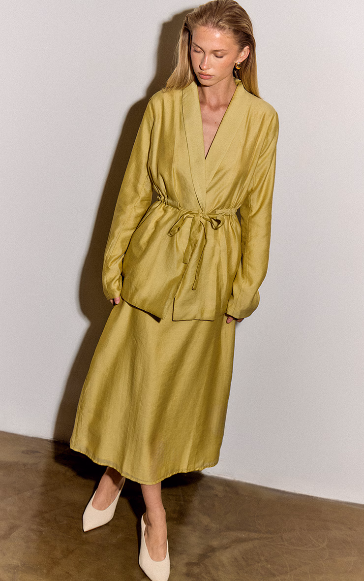 Pale Chartreuse Sheer Organza Midi Skirt