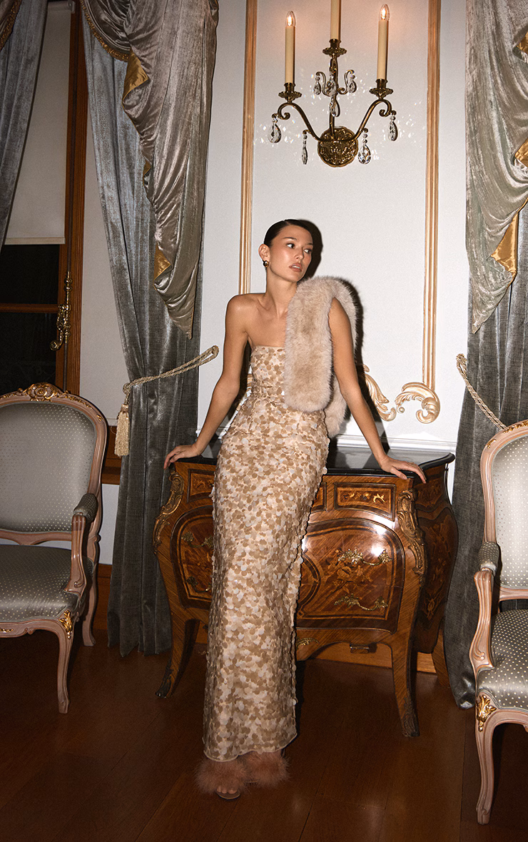 Stone Sequin Bandeau Maxi Dress