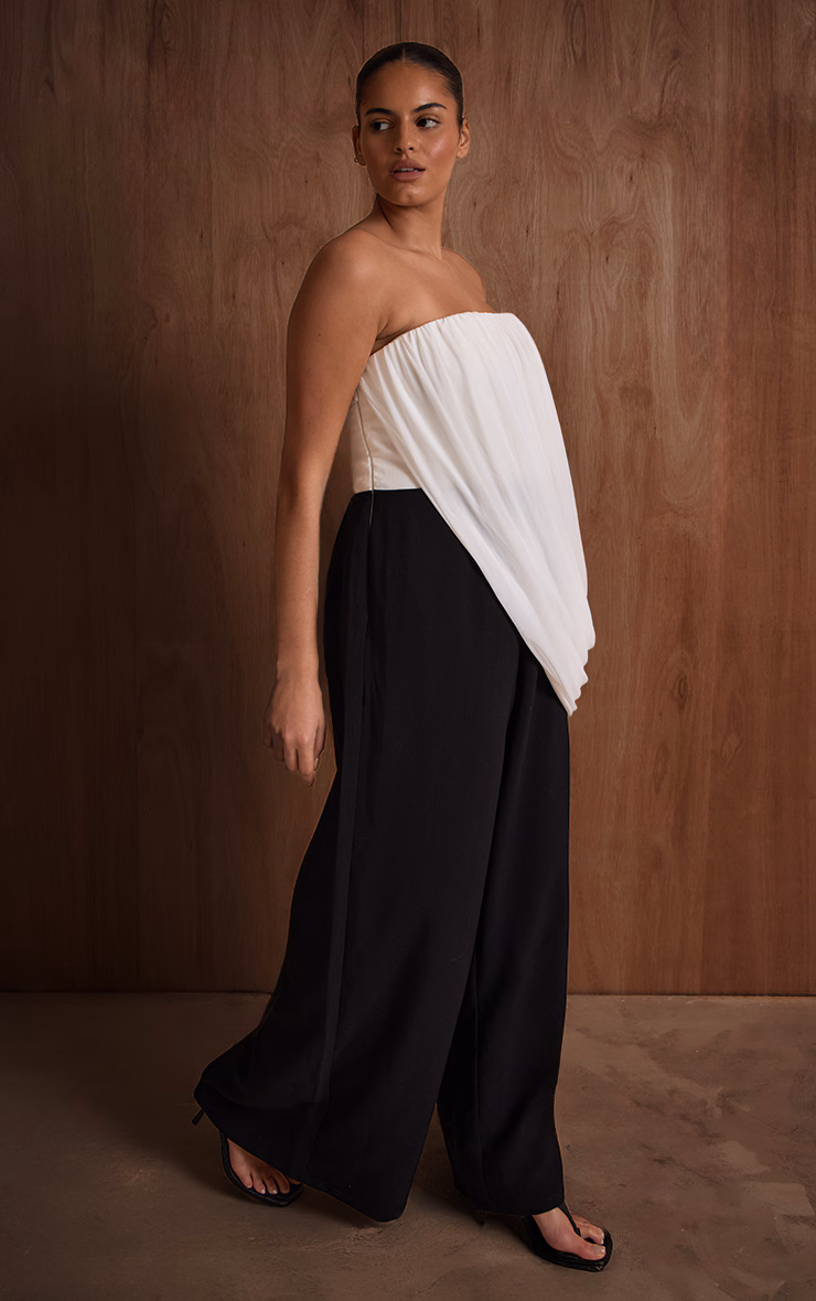 PLT Label Plus Monochrome Draped Mesh Jumpsuit