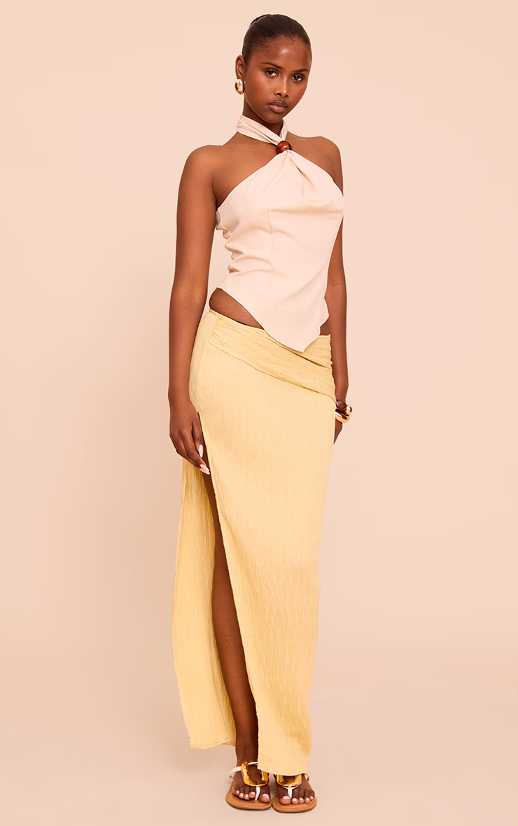 Lemon Woven Textured Maxi Skirt