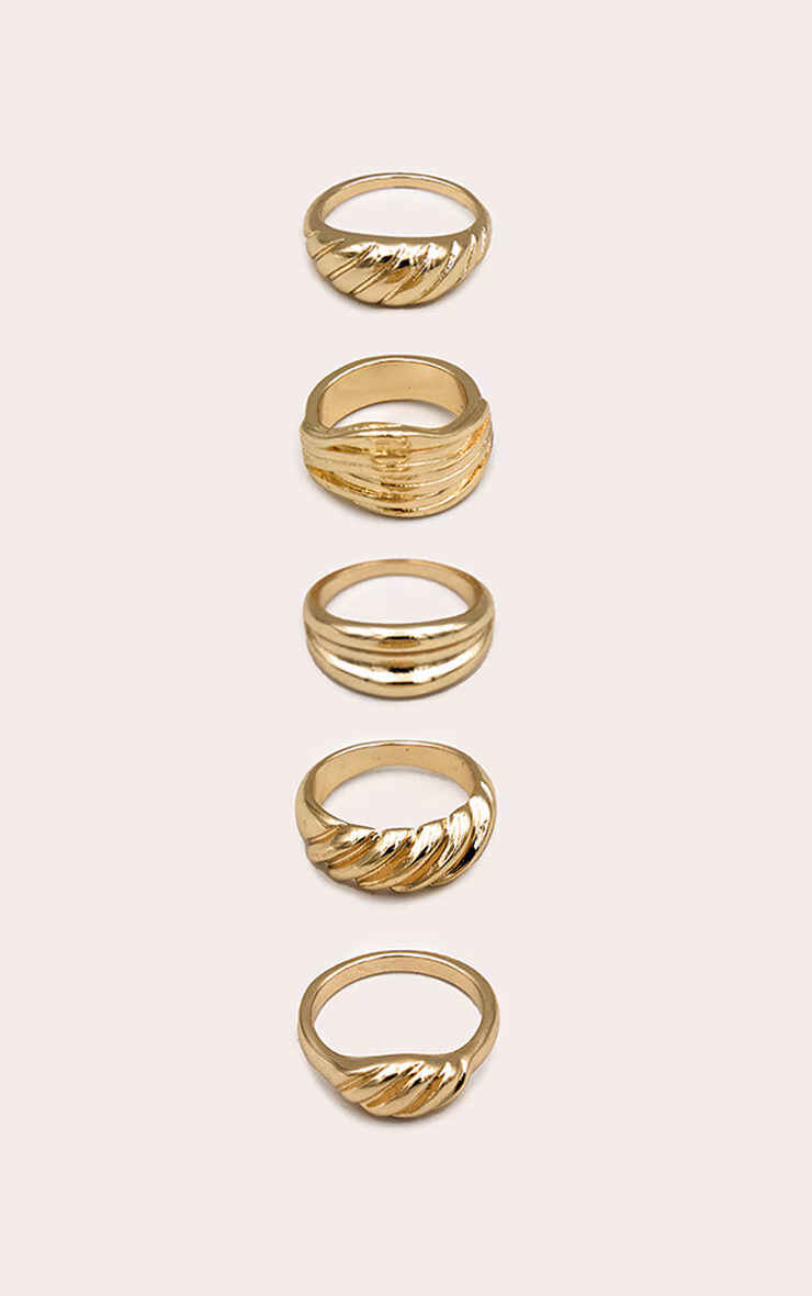 Gold Croissant Detail 5 Pack Ring Set