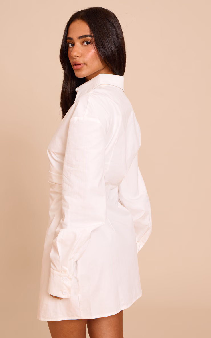 Petite White Asymmetric Button Down Long Sleeve Shirt Dress