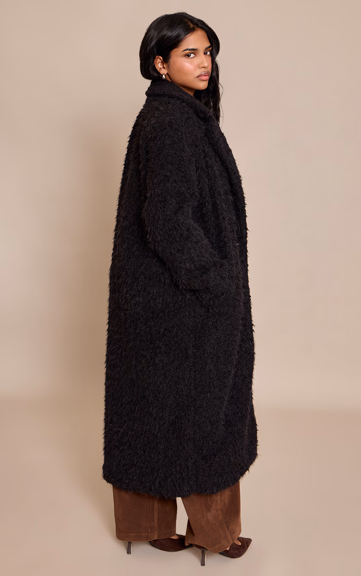 Petite Black Borg Button Up Maxi Coat