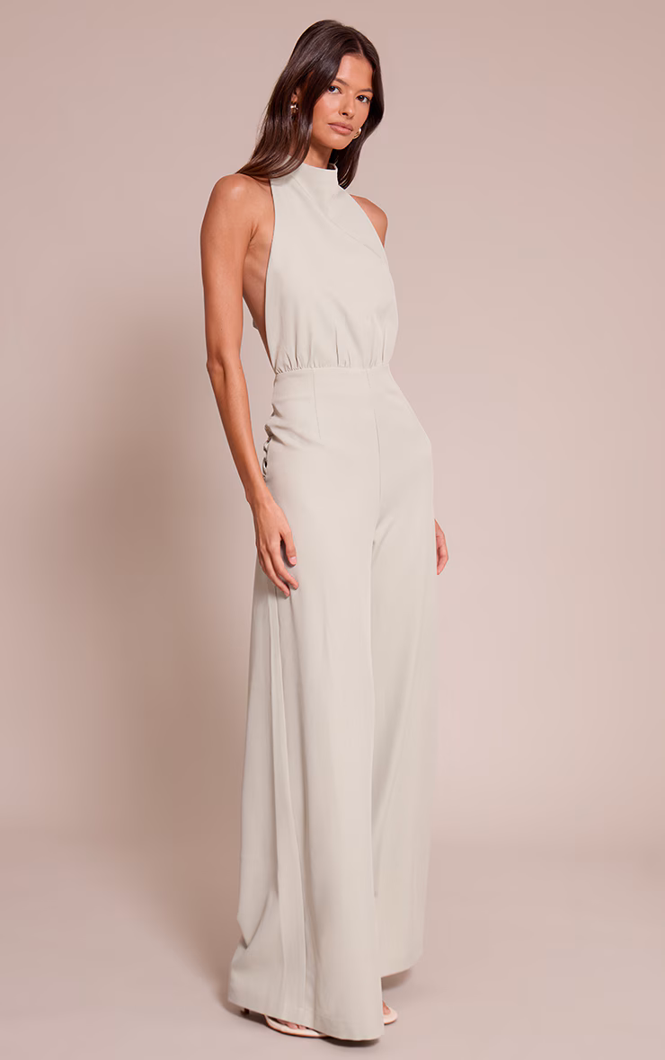 Mint Woven Halterneck Wrap Detail Wide Leg Jumpsuit
