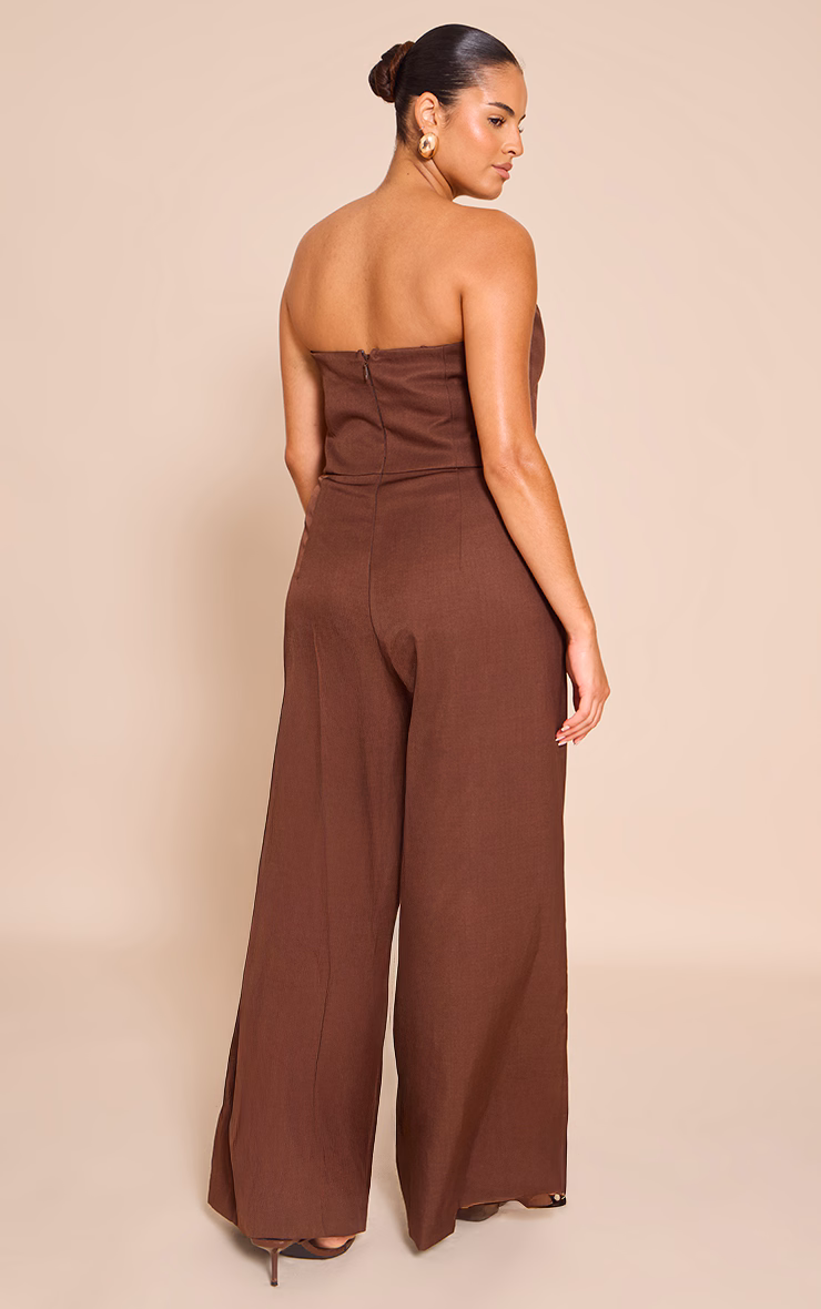 Plus Chocolate Woven Bandeau Trim Detail Straight Leg Jumpsuit