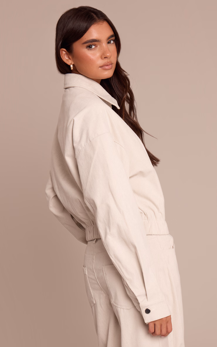 Ecru Cord Cropped Zip Jacket
