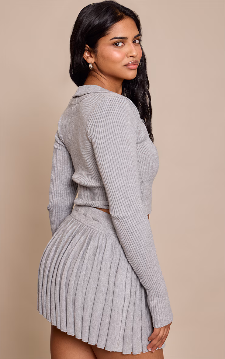 Petite Ash Grey Tie Detail Double Layer Knit Top