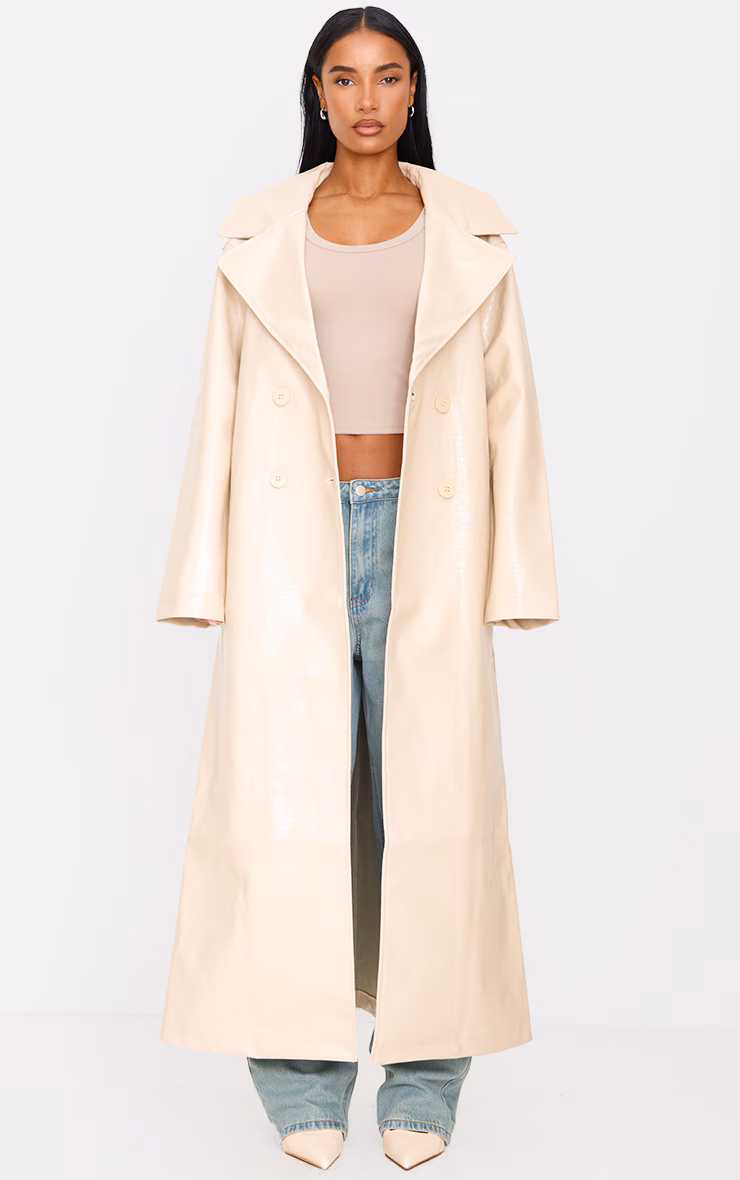Sand Faux Leather Croc Trench Coat