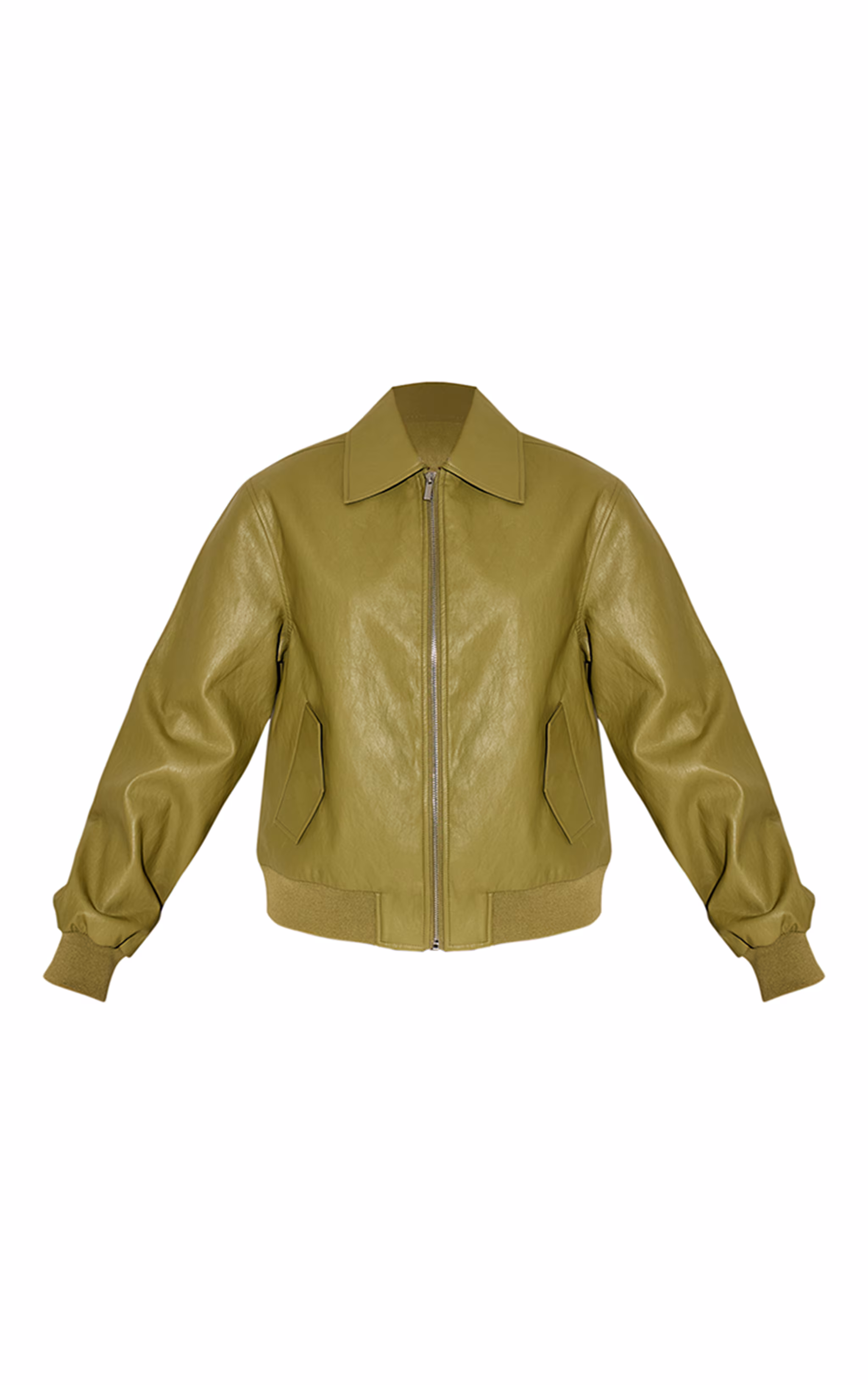 Olive Faux Leather Bomber Jacket
