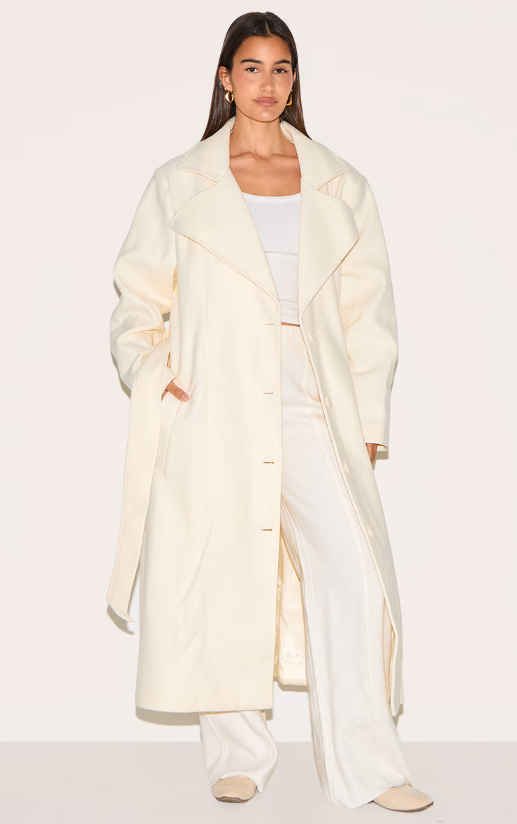 Ecru Oversized Wool Look Trench Coat