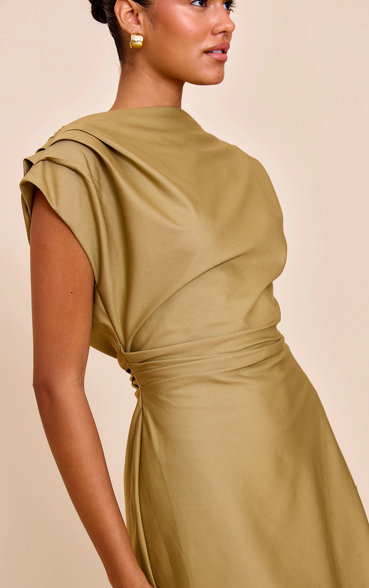 Khaki Woven Tailored Boxy Cinched Waist Mini Dress