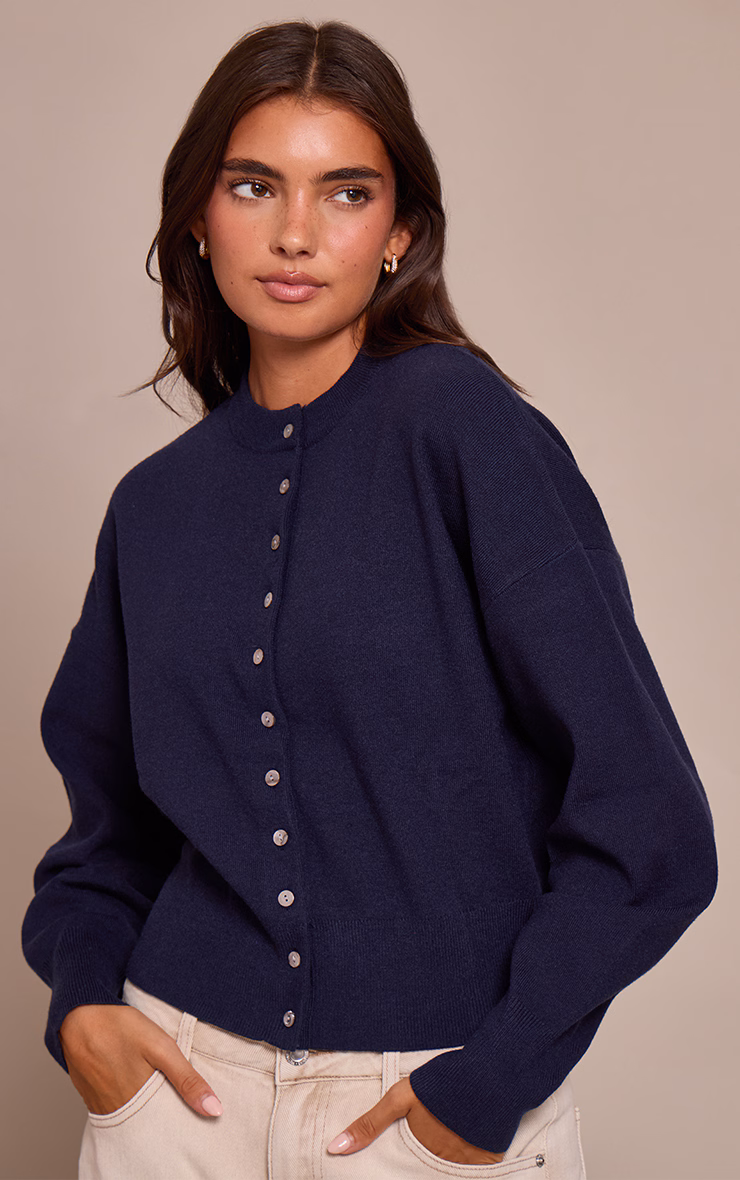 Navy Compact Knit Cardigan