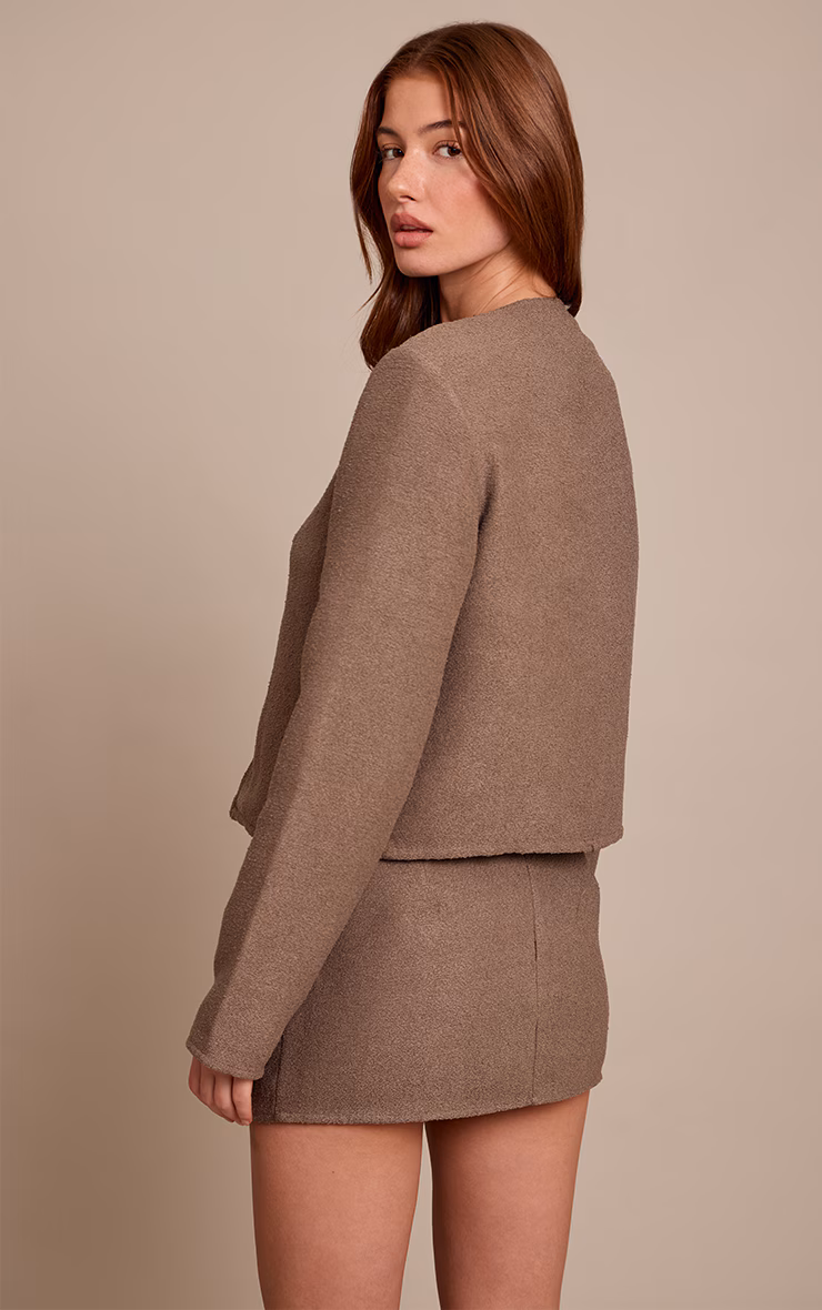 Mushroom Boucle Zip Up Bomber Jacket