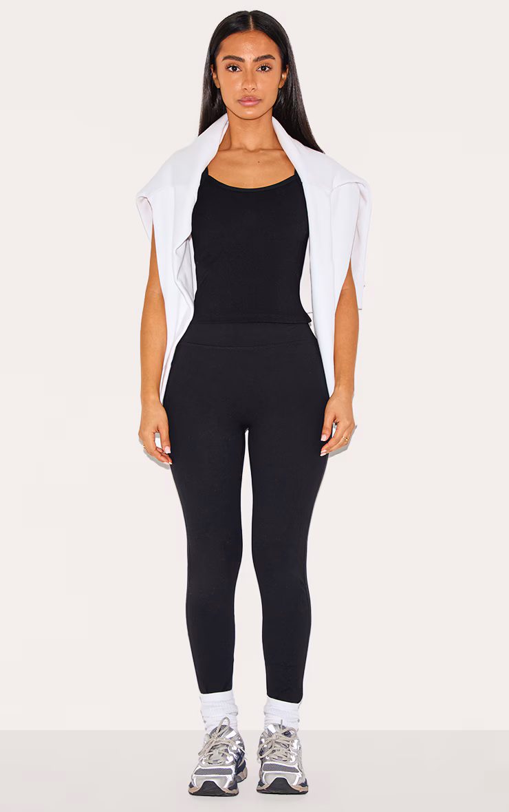 Petite Black Snatched Sculpt Cami Strap Crop Top