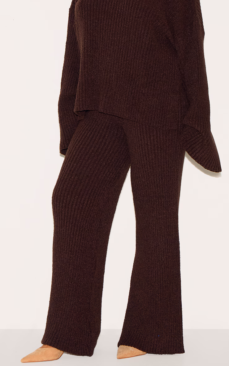 Plus Chocolate Rib Boucle Knit Wide Leg Pants