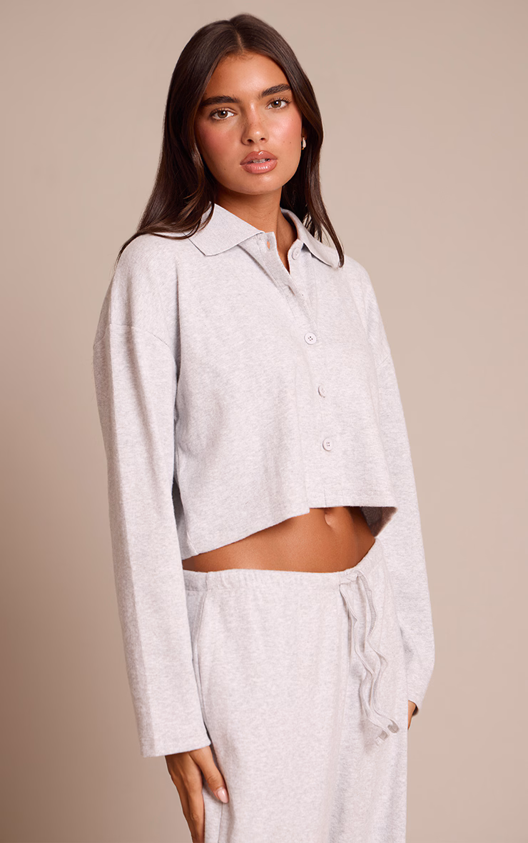 Light Grey Brushed Rib Button Shirt