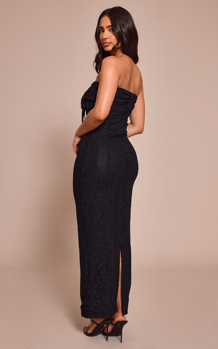 Petite Black Fitted Lace Bandeau Maxi Dress