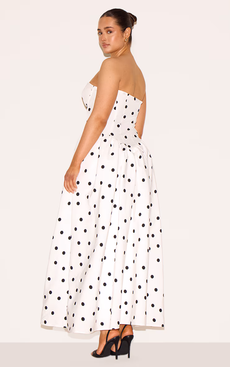 Shape White Polka Dot Corseted Maxi Shift Dress