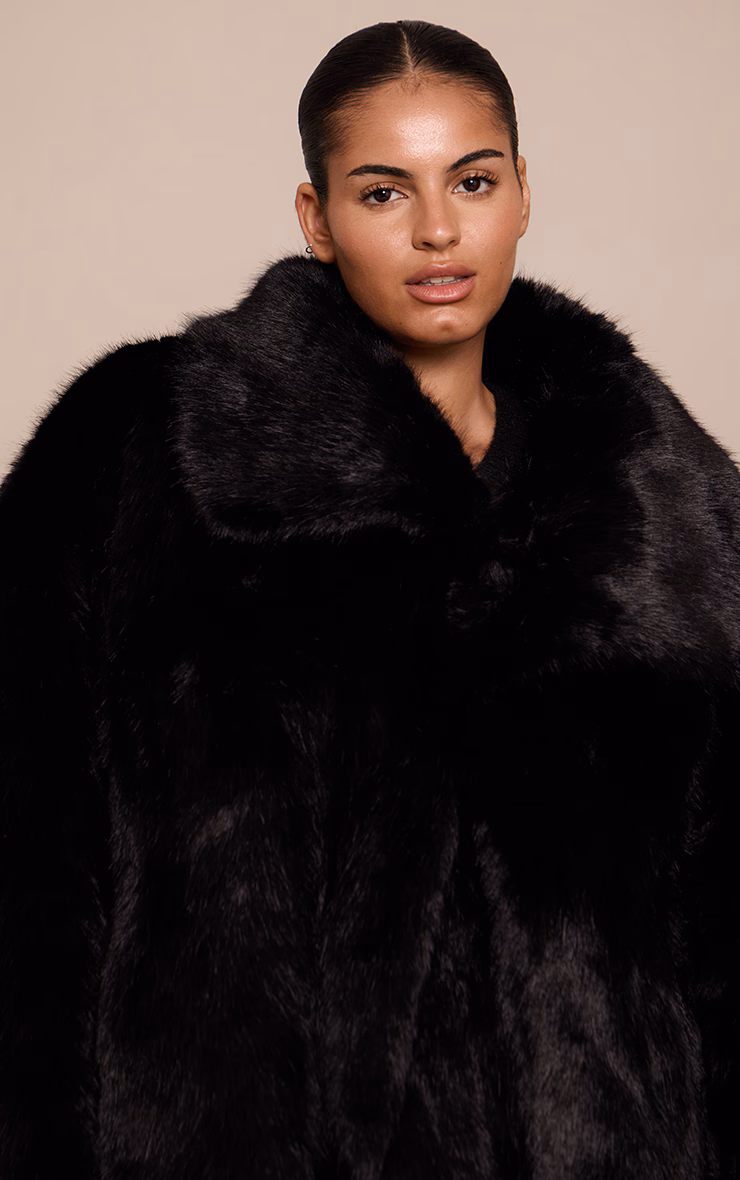 Plus Black Faux Fur Short Shawl Collar Coat