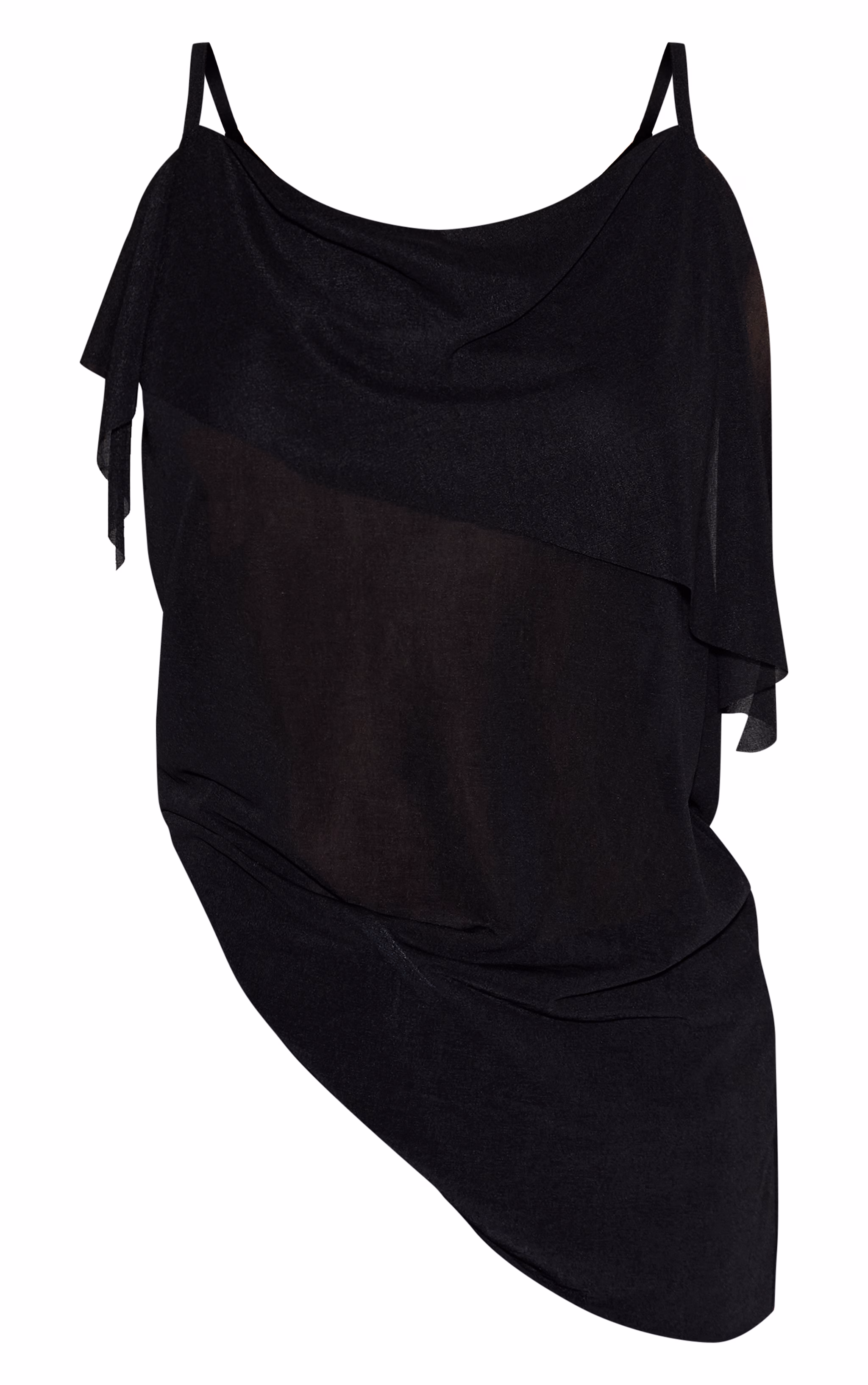 Petite Black Sheer Asymmetric Cami Top