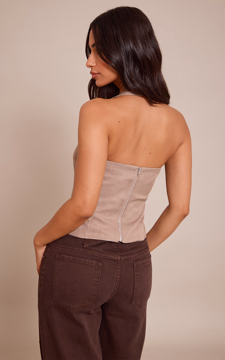 Petite Taupe Halterneck Tailored Top
