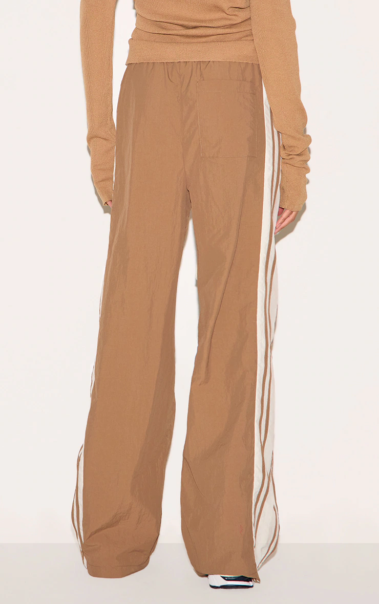 Mocha Shell Contrast Side Stripe Track Pants