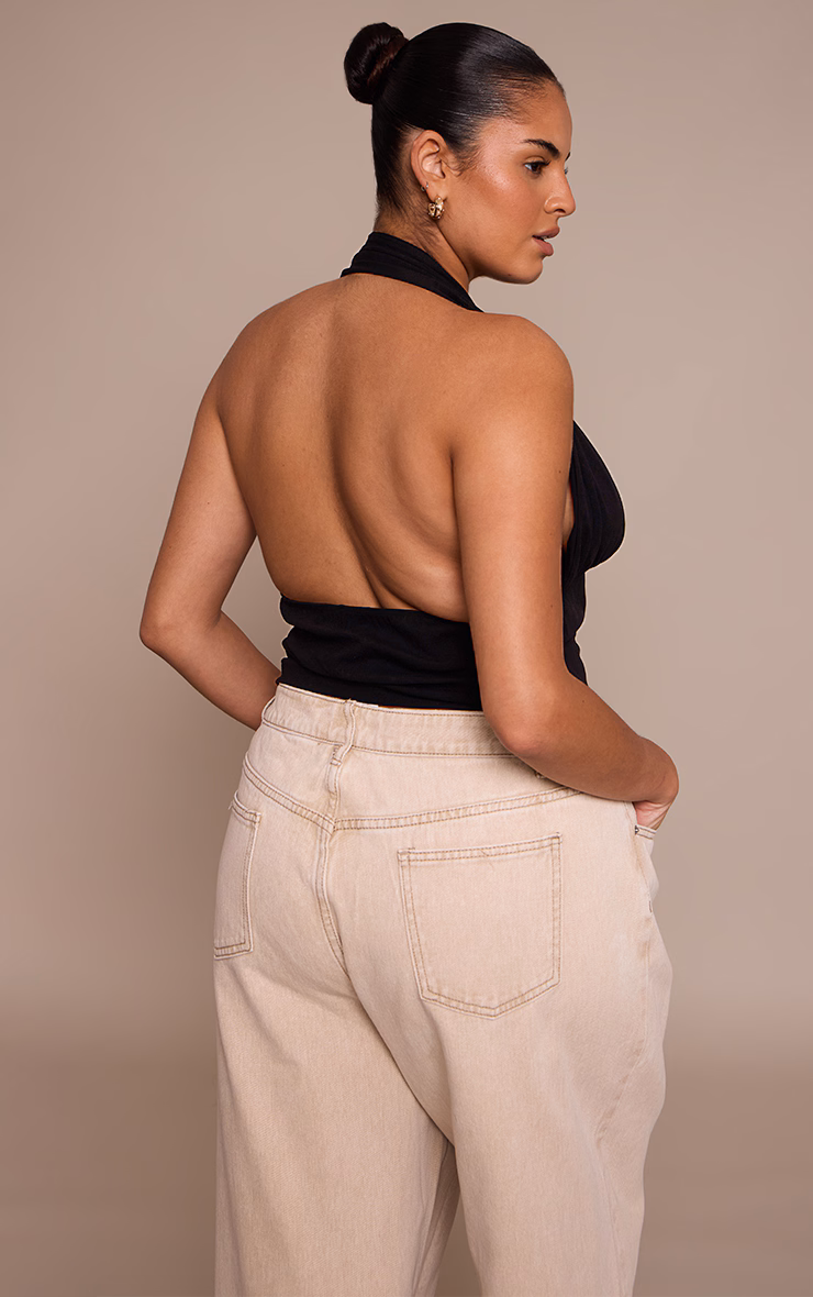 Plus Black Sculpt Ruched Halterneck Top