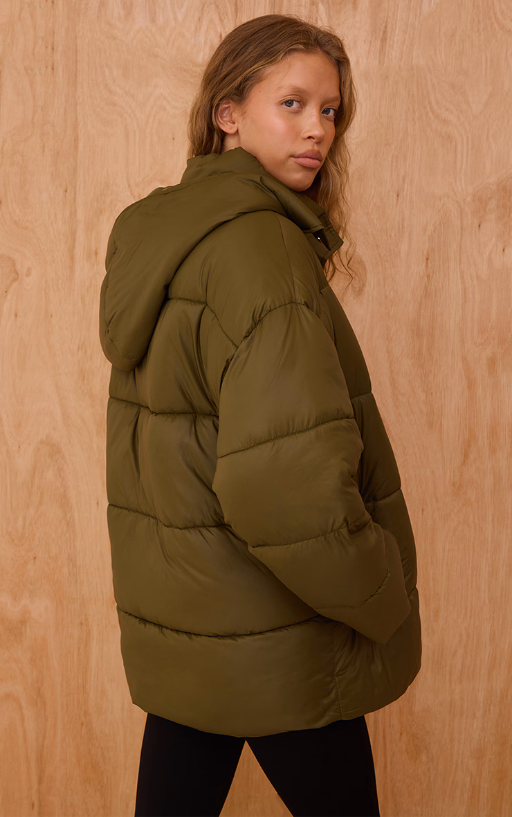Olive Oversized Hooded Puffer Jacket
