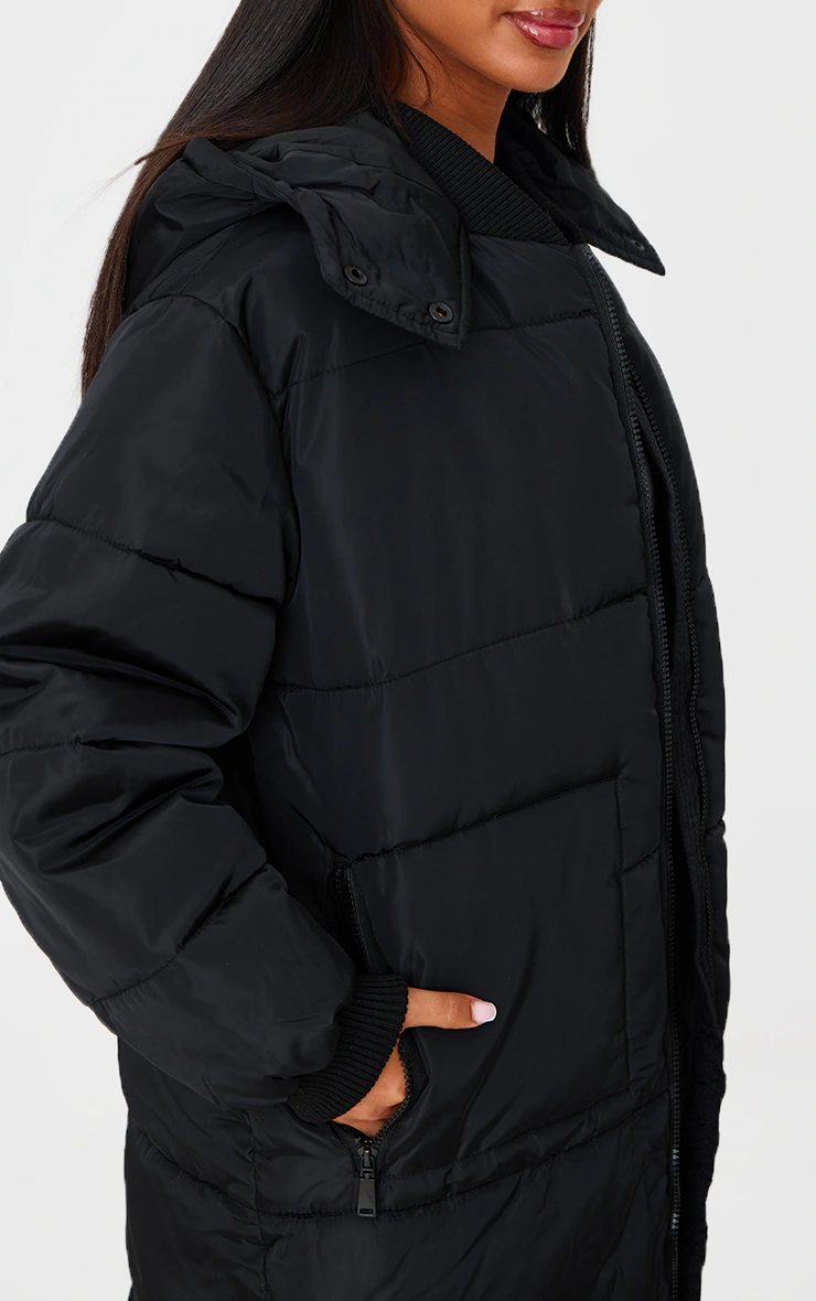 Petite Black Longline Puffer Coat