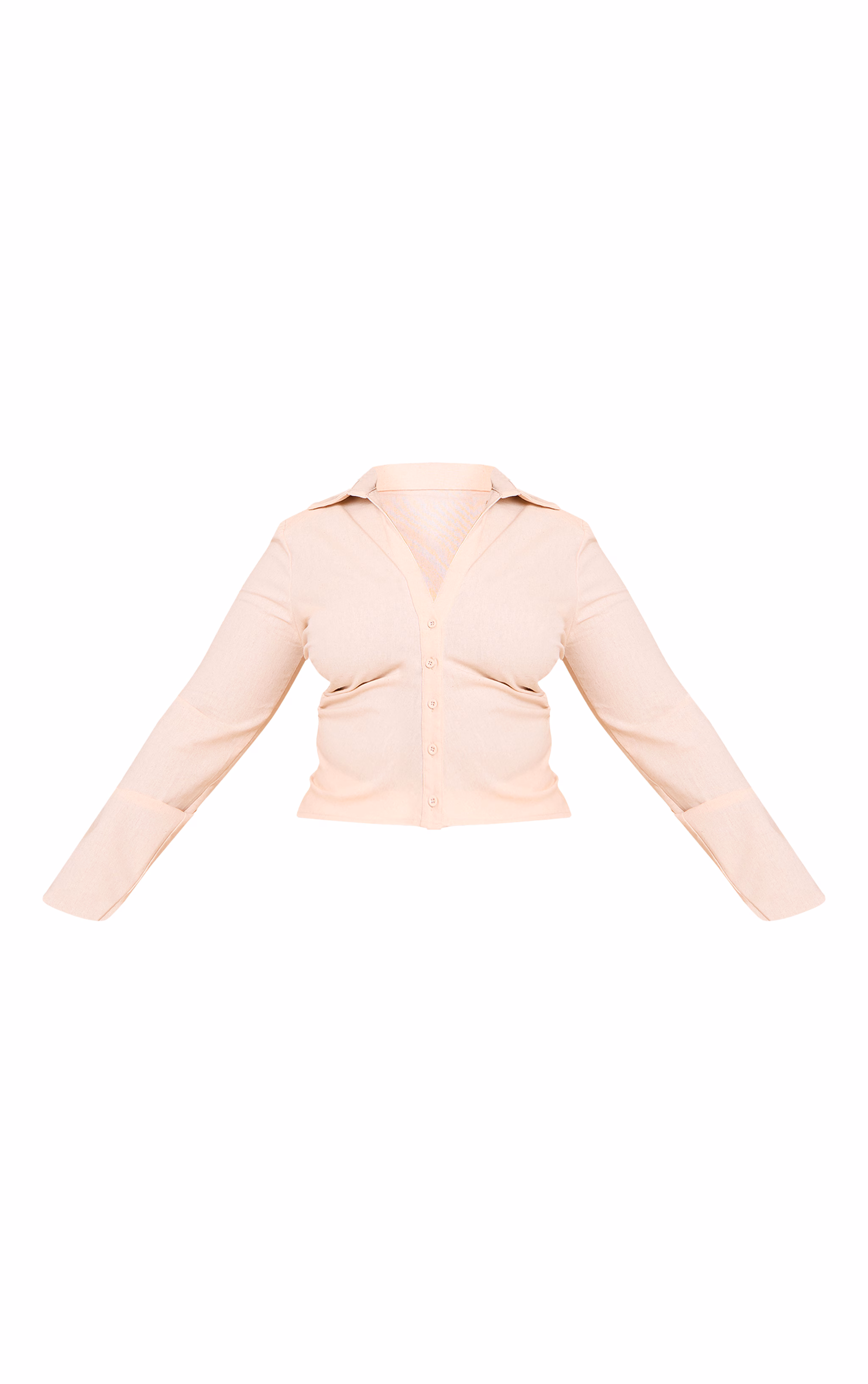 Plus Beige Linen Shoulder Padded Fitted Shirt