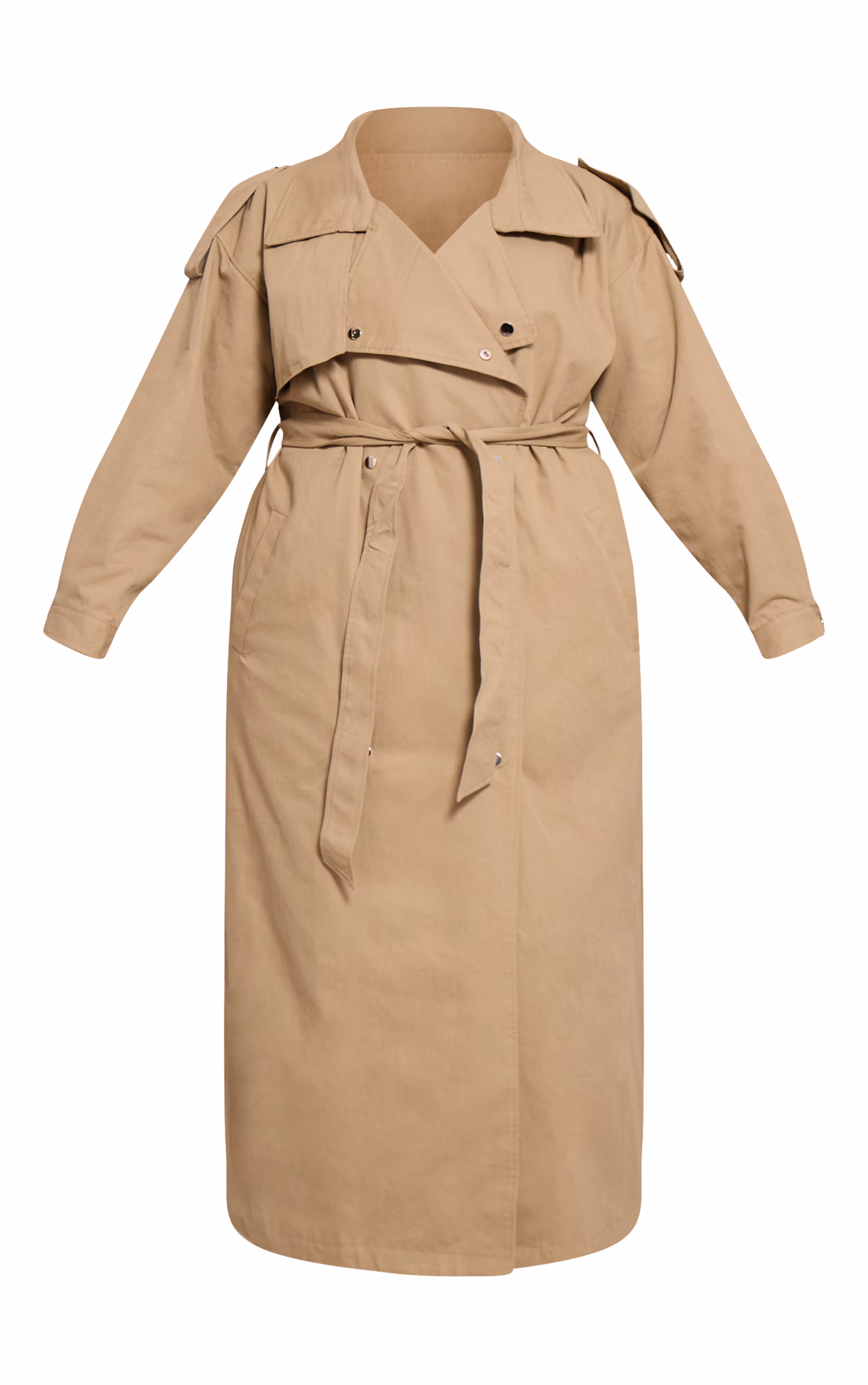 Plus Light Khaki Popper Detail Trench Coat