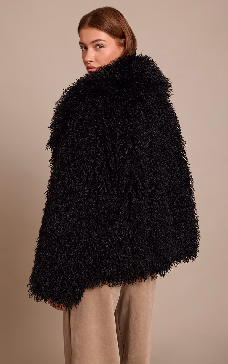 Black Mongolian Fur Midi Coat