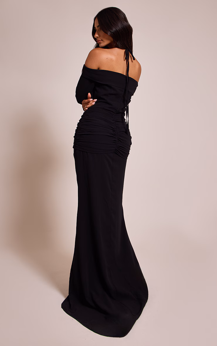Petite Black Cut Out Long Sleeve Maxi Dress