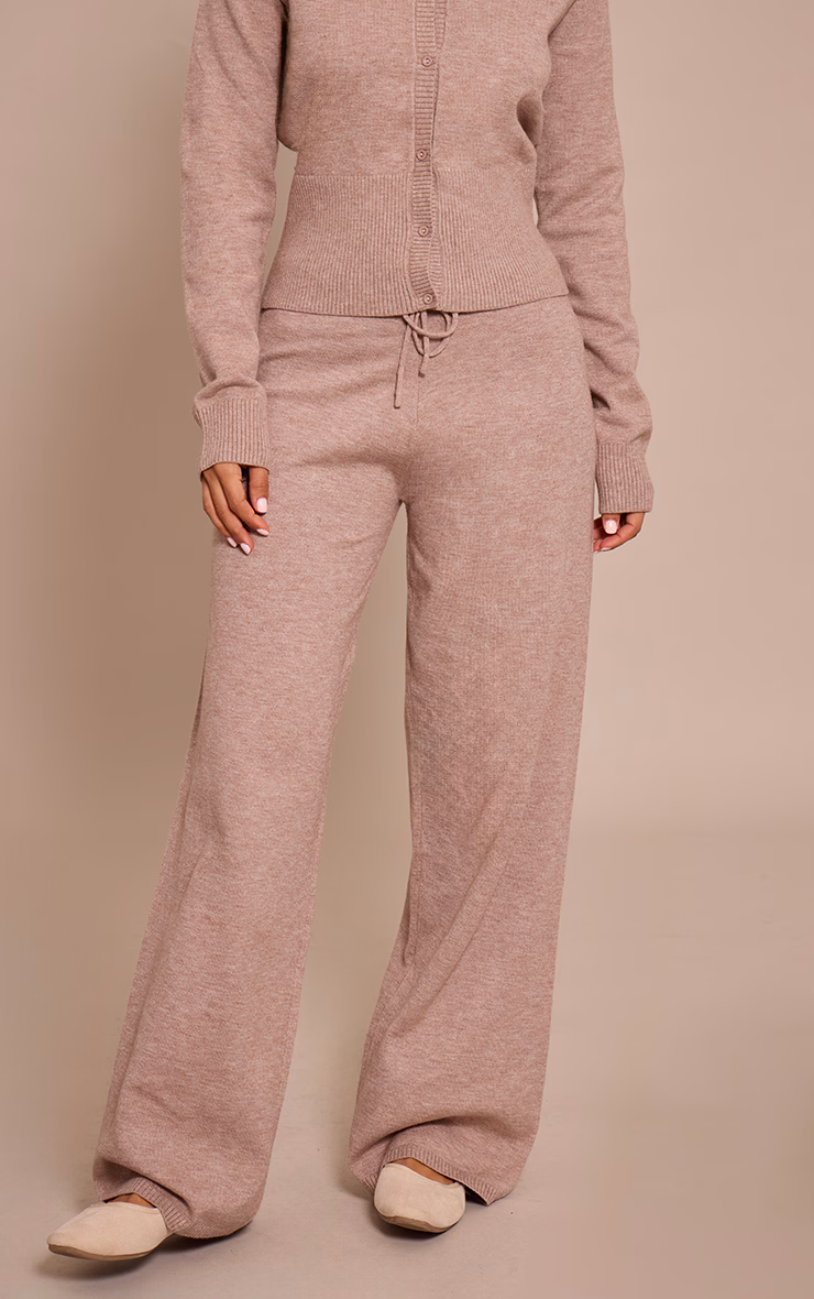 Petite Taupe Wide Leg Knitted Pants