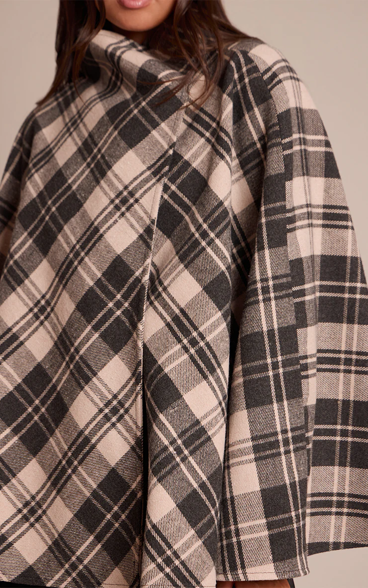 Mono Checked Funnel Neck Wrap Coat