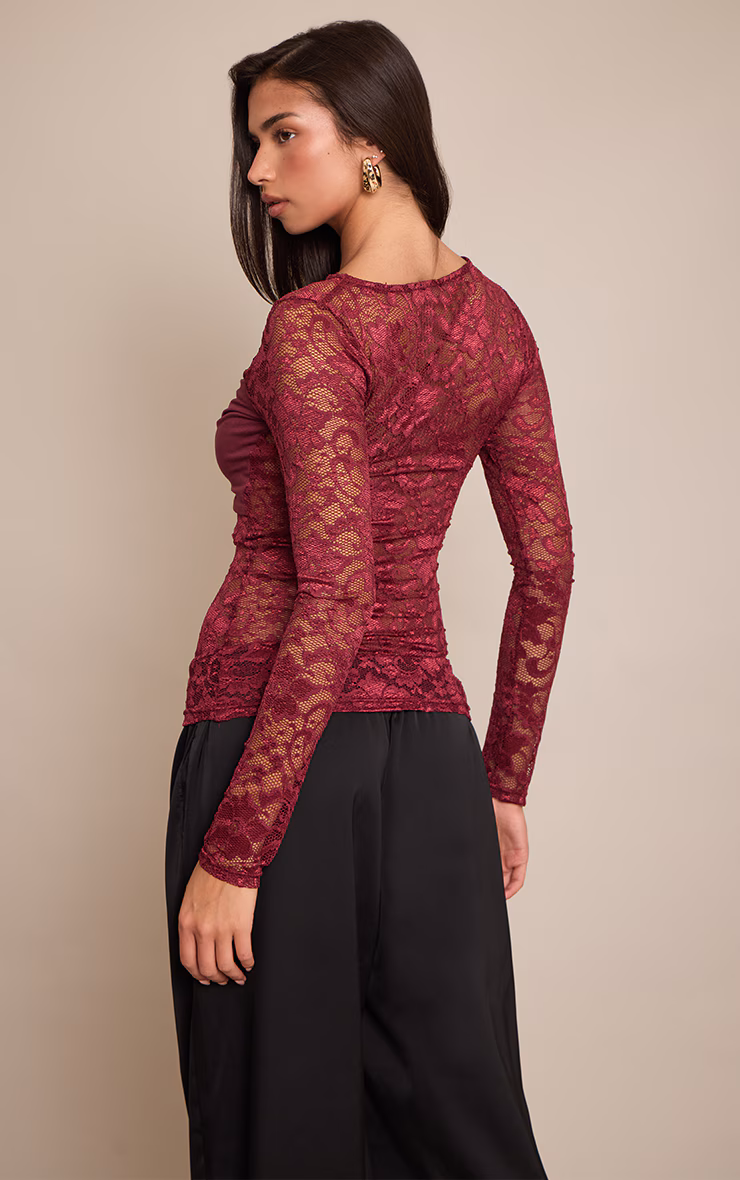 Plum Bust Detail Lace Long Top