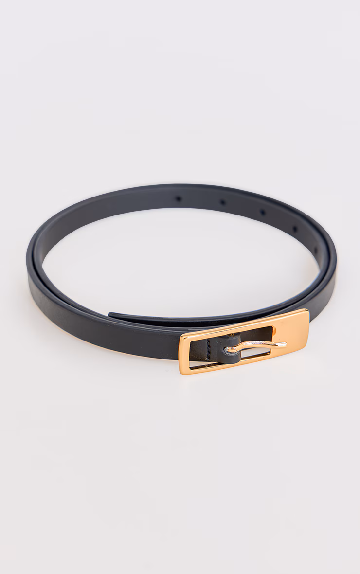 Black PU Square Buckle Skinny Belt