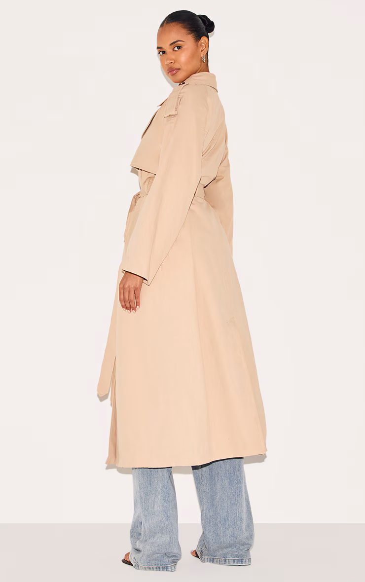Beige Belted Double Breasted Trench Coat