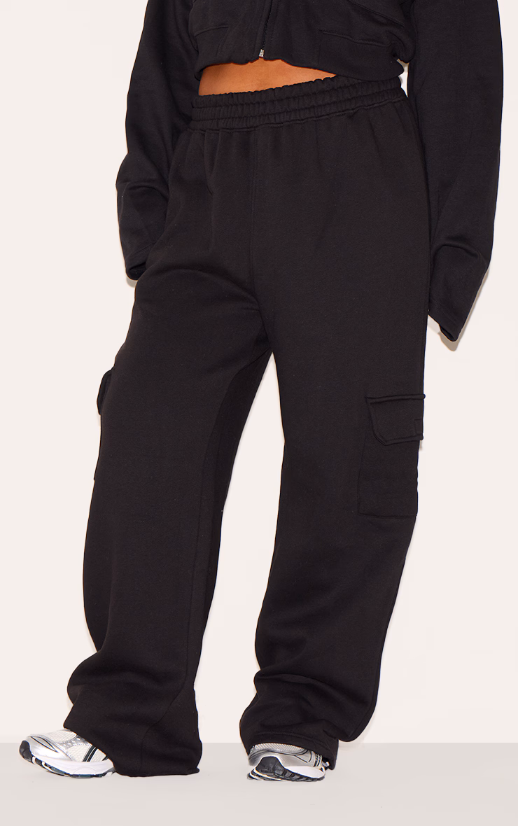 Plus Black Cargo Pocket Wide Leg Sweatpants