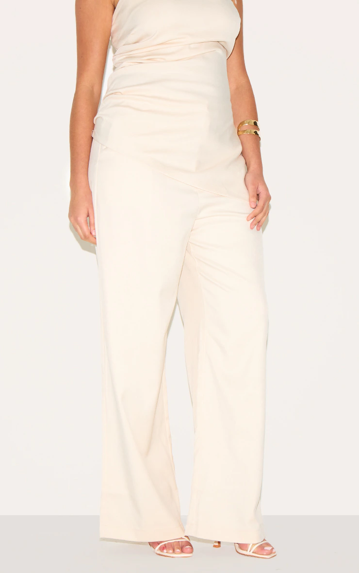 Plus Almond Tailored Woven Wide Leg Pants